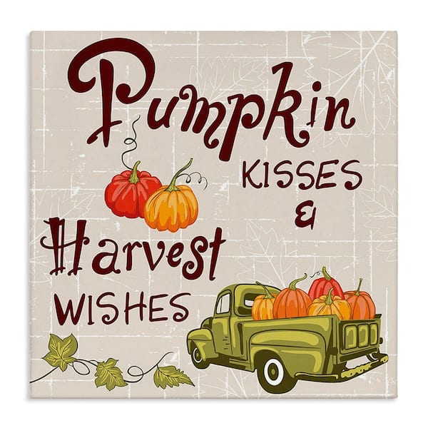 Stupell Industries Farmhouse Pumpkin Kisses byDiane Labombarbe 1 Piece Unframed Graphic Print Typography Poster Art Print 24 in. x 24 in.