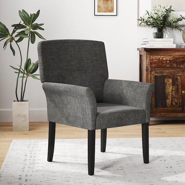 Ergonomic Arm Chair Velvet Upholstered Guest Chair Home Office in Grey (Set of 4) with Wooden Legs