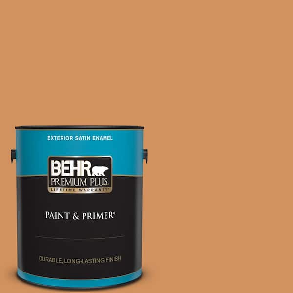 BEHR PREMIUM PLUS 1 gal. #BIC-15 Golden Poppy Satin Enamel Exterior Paint & Primer