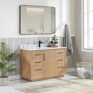 San 48 in.W x 22 in.D x 33.8 in.H Single Sink Bath Vanity in Fir Wood Brown with White Composite Stone Top