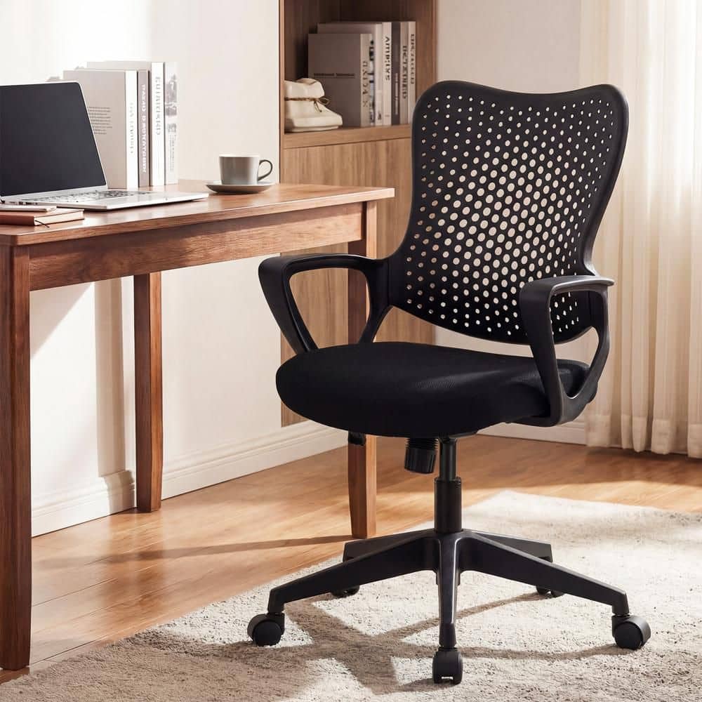 Mesh Swivel Ergonomic Office Chair Task Chairs in Black w/Armrests Padded Cushion and Butterfly Backrest
