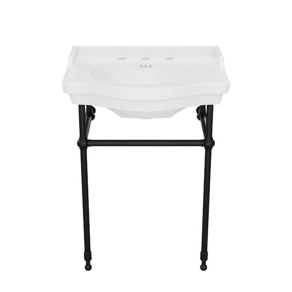 Prism 24.6 in. L x 19 in. W Console Sink Basin in White Vitreous China Matte Black Legs with 8 in. Faucet Drilling