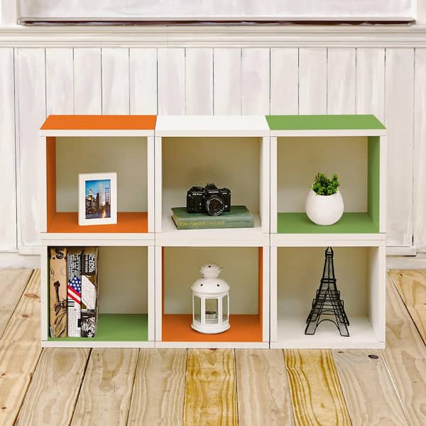 Way Basics Barcelona 6-Cubes zBoard Stackable Modular Storage Cubby Organizer, Tool-Free Assembly in Green/Orange/White