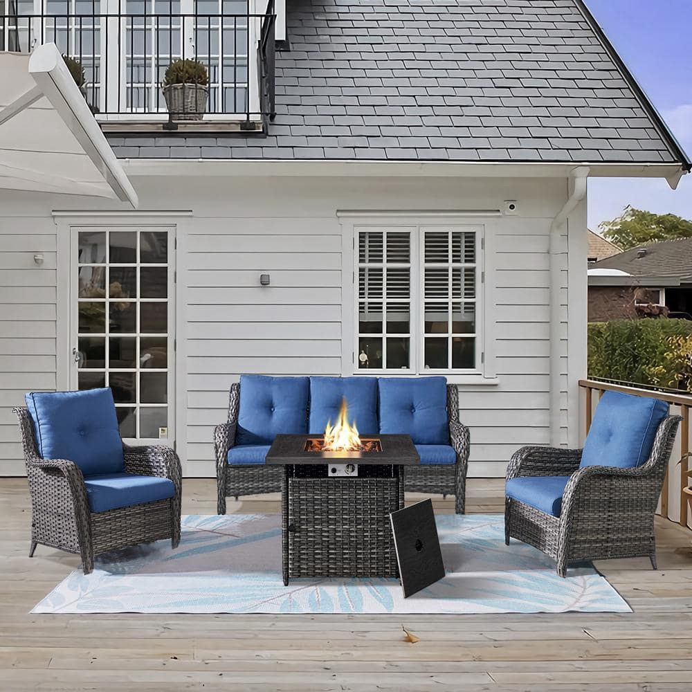 Carolina 4-Piece Wicker Patio Fire Pit Sectional Seating Set with Cushions price history on PriceWatchPro