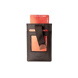 Minimalist Khaki Genuine Leather RFID Blocking Smart Tap Card Holder in Gift Box