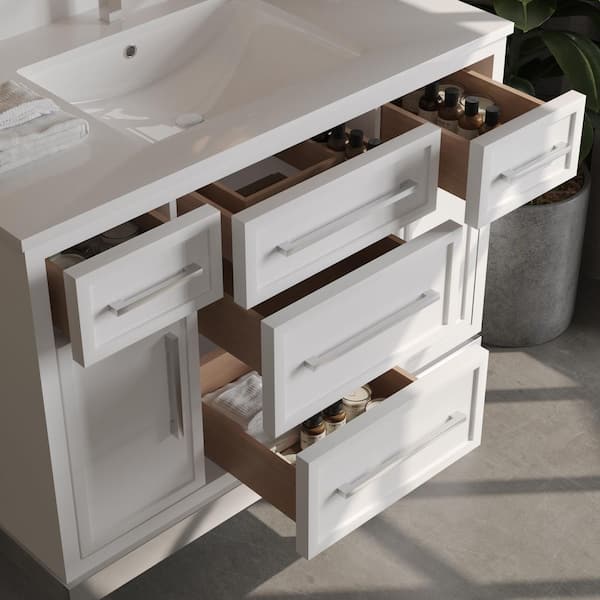 Barrington 42in. Single Freestanding White Bath Vanity with White Quartz Top