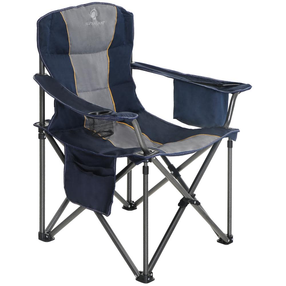 PHI VILLA Oversized Folding Camping Chair With Cooler Bag Deluxe Blue Chair  Heavy-Duty THD-E01CC401-Blue The Home Depot