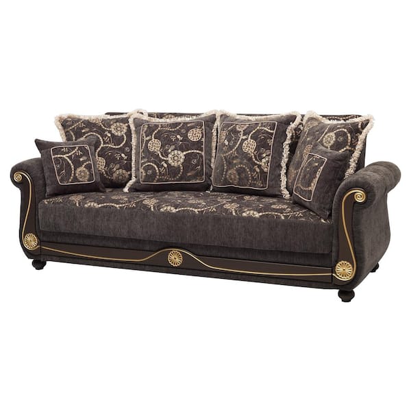 Ottomanson Washington Collection Convertible 95 in. Grey Chenille 3-Seater Twin Sleeper Sofa Bed with Storage