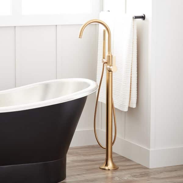 SIGNATURE HARDWARE Lentz Single-Handle Floor Mounted Roman Tub Faucet in. Brushed Gold