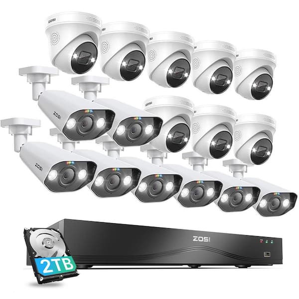 4K UHD 16-Channel POE 4TB NVR Security Camera System with 16-Wired 8MP Spotlight Cameras, 2-Way Audio, 24/7 Recording