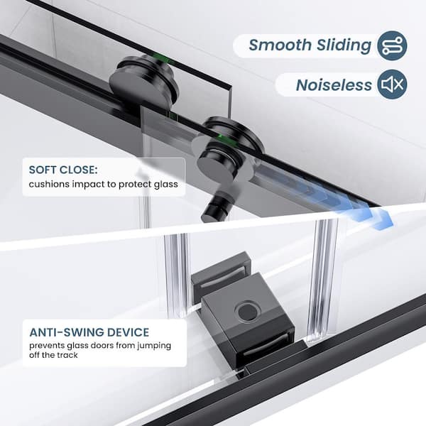 56 in. - 60 in. W x 74 in. H Double Sliding Frameless Shower Door in Matte Black with Nano-Coated Clear Tempered Glass