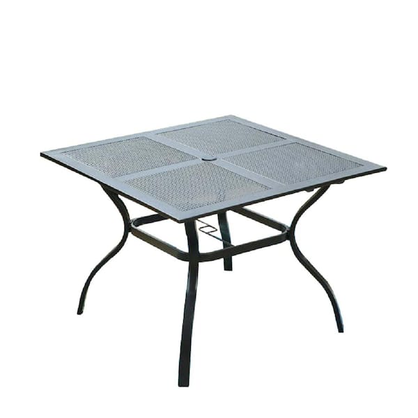 Sudzendf 37 in. Square Black Outdoor Metal Dining Table with 1.57 in ...