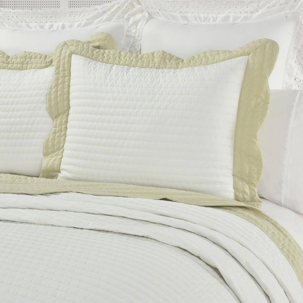 Ashford White and Green Quilted Cotton Standard Sham