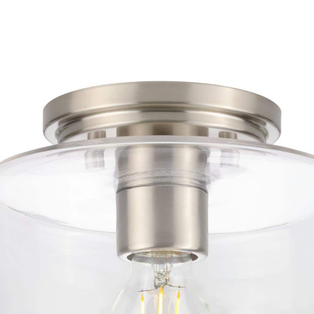 Adley Brushed Nickel 1-Light Flush Mount with Clear Glass Shade