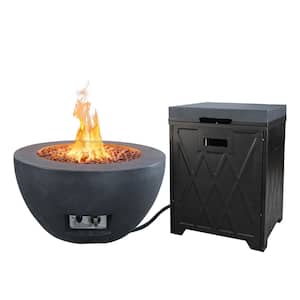 25 in. W x 13.4 in. H Outdoor Round Concrete Metal Propane Gas Fire Pit Table in Charcoal with Tank Cover Storage Box