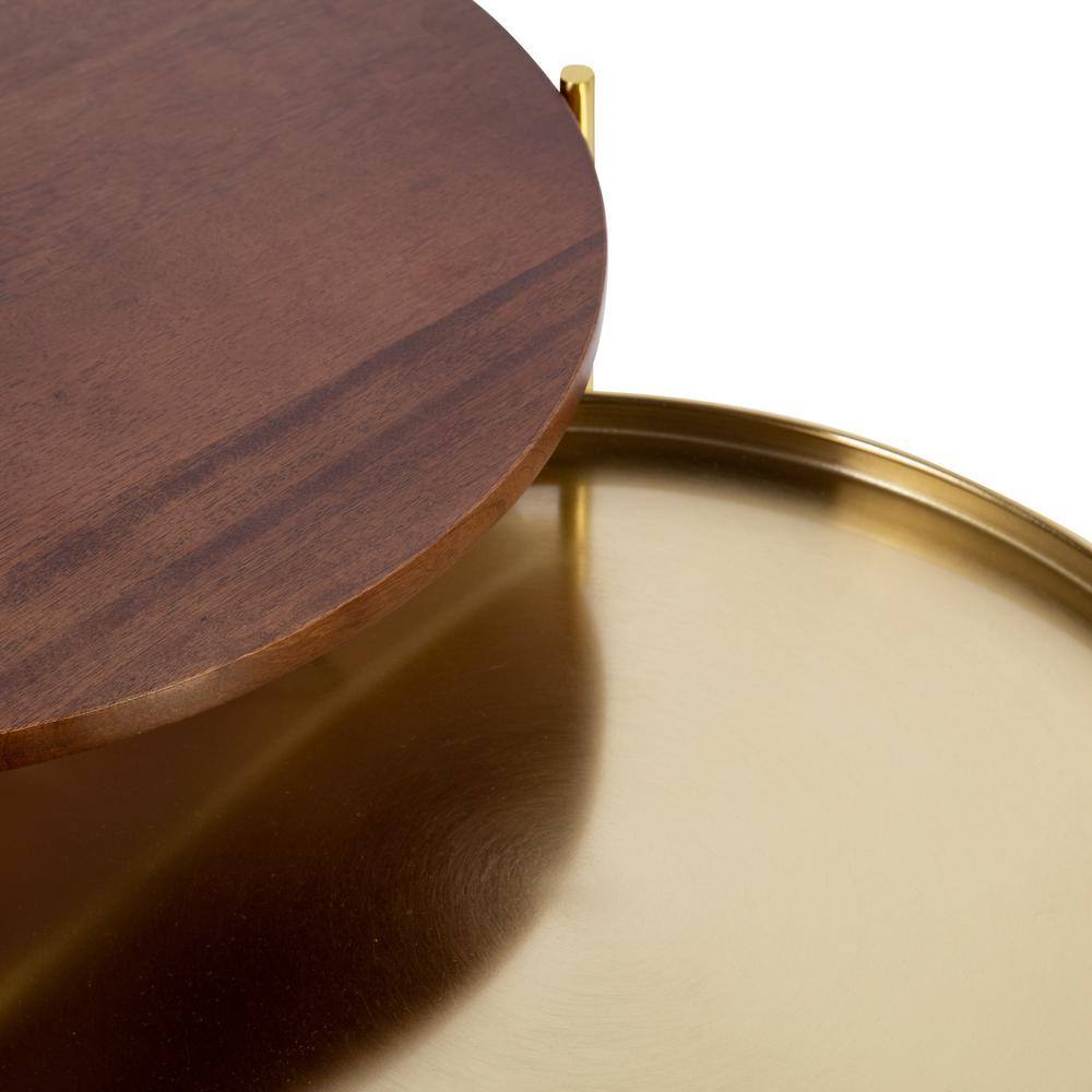 Ulani Nesting Side Table Set, Walnut Brown Wood and Gold Metal