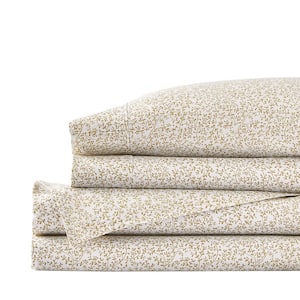 300 Thread Count Cotton Sateen Emma Khaki Floral 4-Piece King Sheet Set