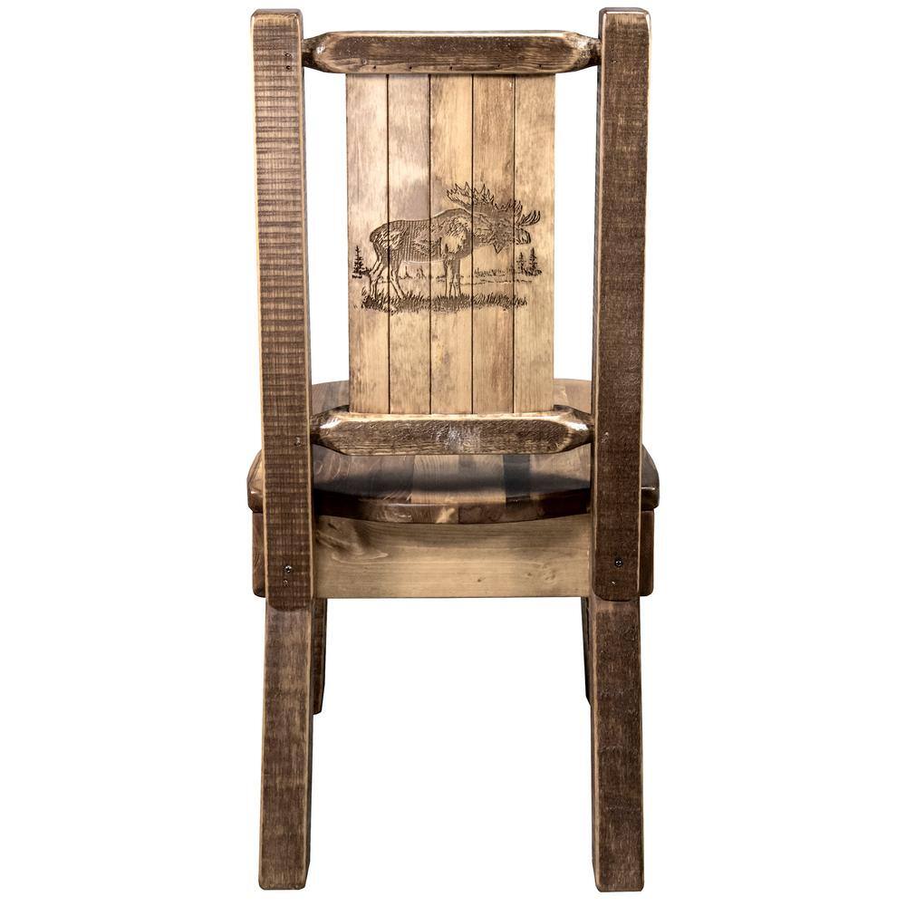 Early American High Back Wood Side Chair with Moose Motif