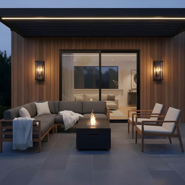Audley 20 in. Textured Black with Clear Glass Panels Outdoor Hardwired Lantern Sconce with No Bulbs Included