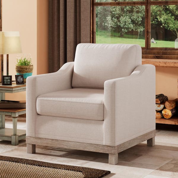 Polibi Beige Rubber Wood Accent Arm Chair, Side Chair