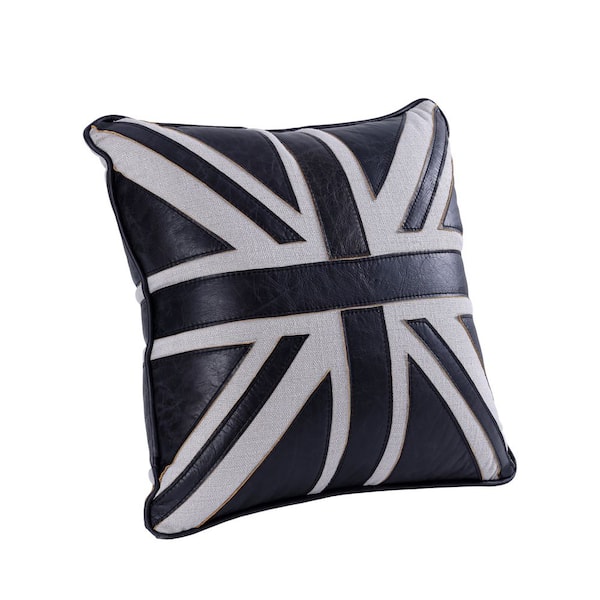 Silas Black Leather Solid Poly Fiber 20 in. x 20 in. Throw Pillow (Set of 2)