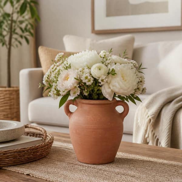 Liv & Skye 6 in. Red/Orange Terra Cotta Amphora Decorative Vase 18254-04