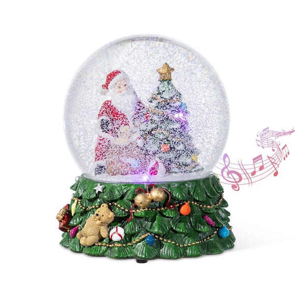 7.75 in. H Christmas Resin Lighted Musical Snowflakes Santa Waterglobe