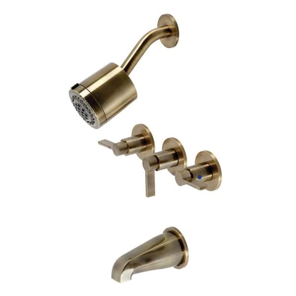 Kingston Brass NuvoFusion 3-Handle 2-Spray Tub and Shower Faucet in Antique Brass (Valve Included)