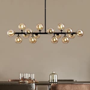 16-Light Amber Globe Sputnik Chandelier Black Finished