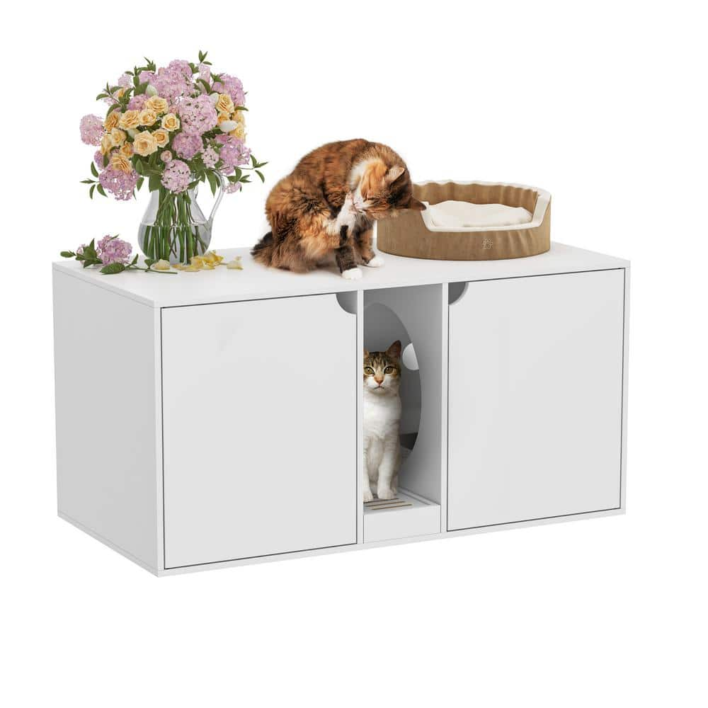 Large Cat Litter Box Enclosure for 2 Cats, Modern Wood Stackable Cat  Washroom Storage Cabinet Bench End Table Furniture with Removable Litter  Catcher Box