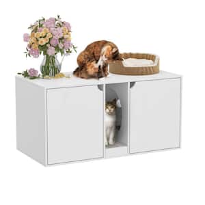 Modern Cat Litter Box Enclosure for 2 Cats, Large Wood Stackable Cat Washroom Cabinet Bench End Table Furniture, White