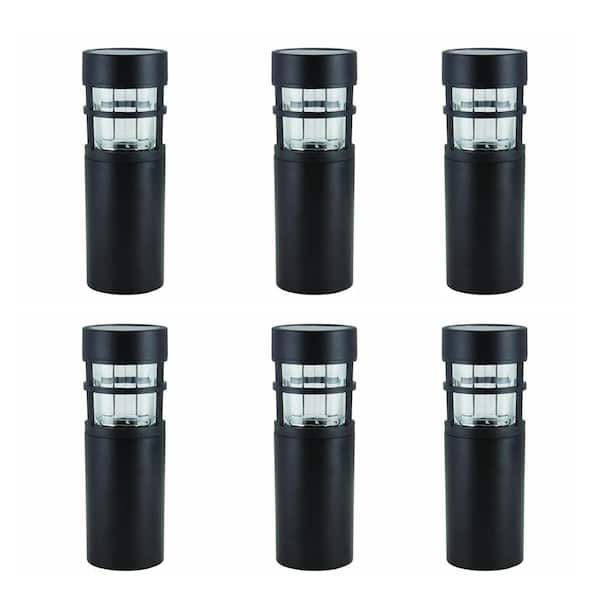 Hampton Bay Solar Black Outdoor Integrated LED Landscape Path Bollard Light (6-Pack)