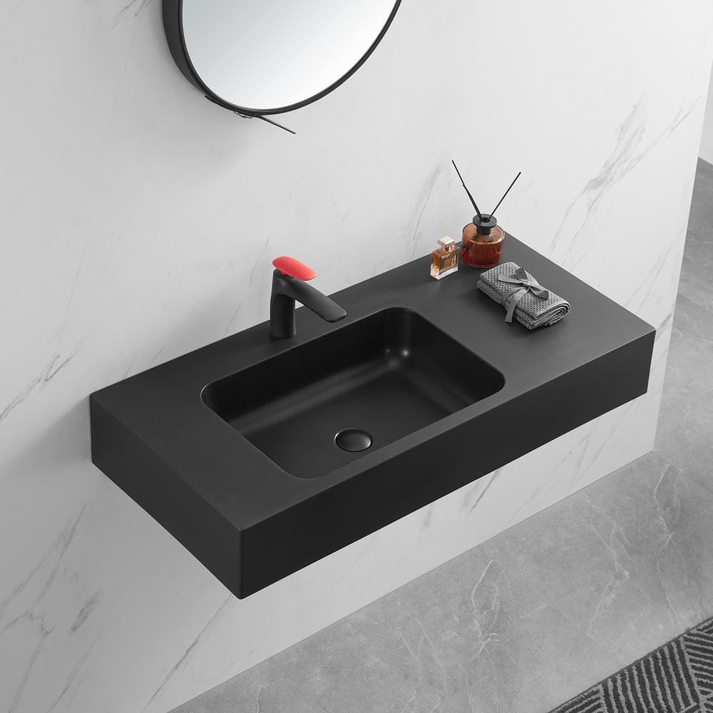 Matte Black Granite Wall-Mount Square Bathroom Sink