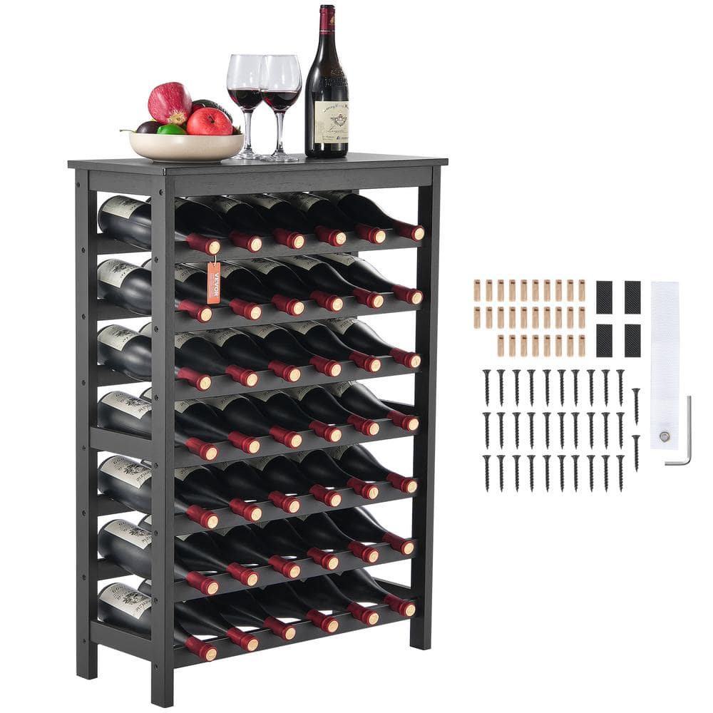 Black 42-Bottle Bamboo Wine Rack with Tabletop