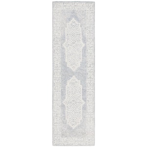 Abstract Ivory/Blue 2 ft. x 8 ft. Border Medallion Runner Rug