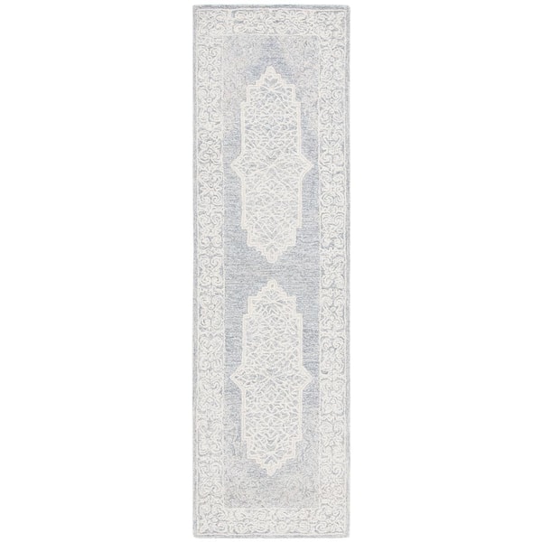 SAFAVIEH Abstract Ivory/Blue 2 ft. x 8 ft. Border Medallion Runner Rug