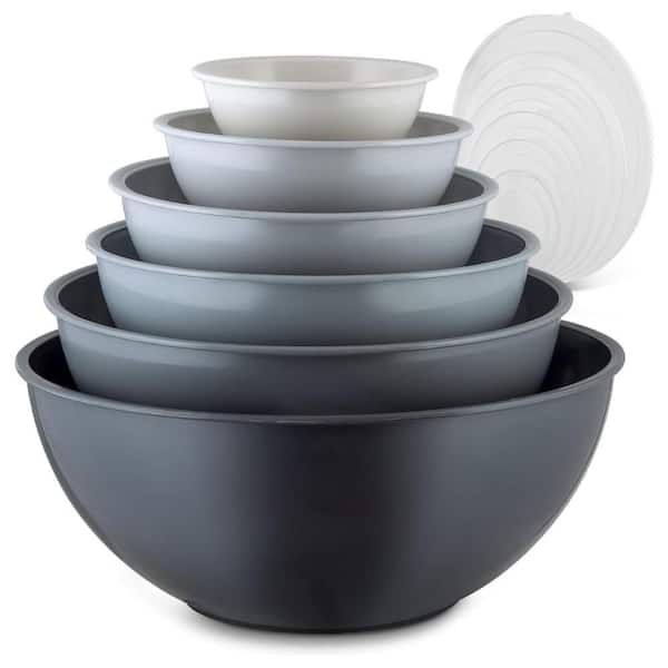 Zulay Kitchen Nesting Plastic Mixing Bowl Set With 6-Prep Bowls and 6-Lids - Gray Ombre