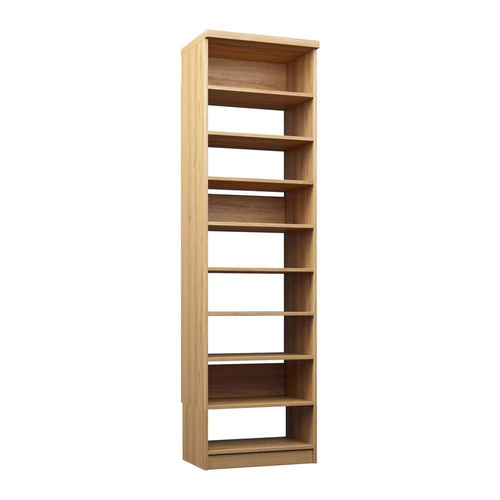 22.5 in. W Natural Oak Floor Mount Tower Unit with 9 Shelves Wood Closet System