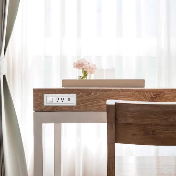radiant 15 Amp White 2-Outlet and 2 Type A/C USB Recessed Furniture Power Strip with Switch and 6 Ft. Cord