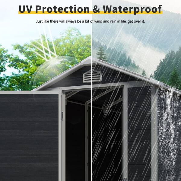 Unbranded - Outdoor 4 ft. W x 6 ft. D Resin Storage Shed with Floor, Window and Lockable Door Black (24 sq. ft. )
