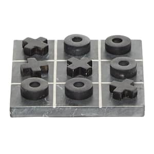 Black Marble Tic Tac Toe Game Set with Silver Inlay