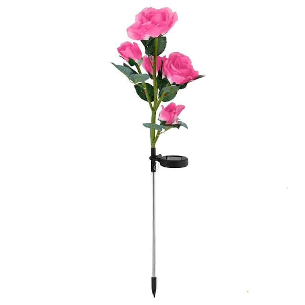 2-Pieces Solar Powered Lights Outdoor Rose Flower LED Decorative Lamp Water Resistant Pathway Stake Lights
