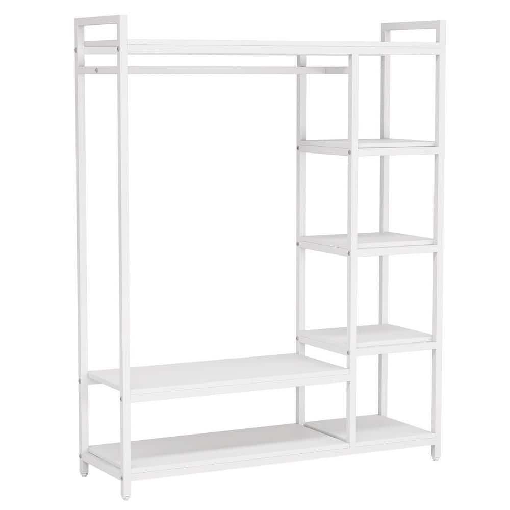 Tribesigns Cynthia White Garment Rack with Shelves and Hang Rod