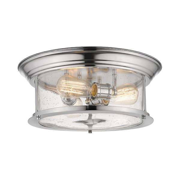 Unbranded 15.5 in. 1-Light Chrome Flush Mount with Clear Seedy Shade