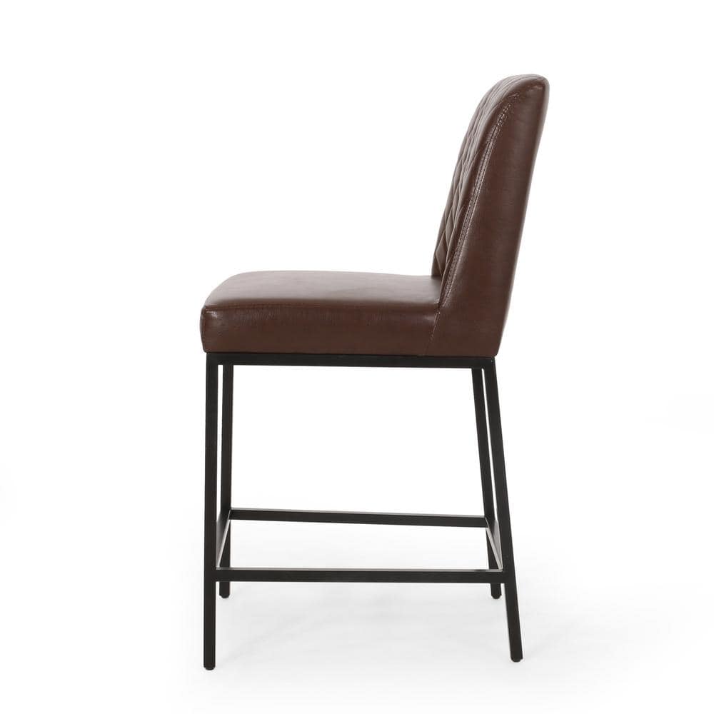 Refined Dark Brown Faux Leather Counter Stools with Diamond Stitch, Set of 2