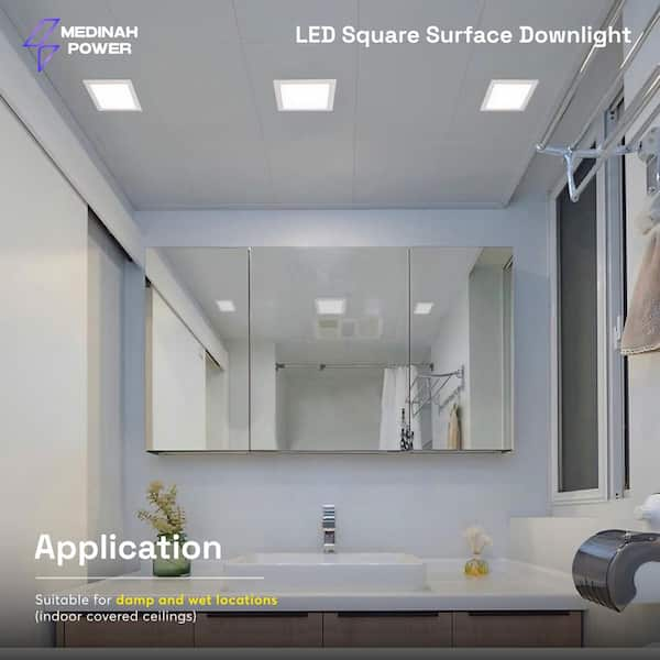 7.5 in. 75-Watt Equivalent LED Dimmable Square Surface Downlight, 1000 Lumens, 2700K-5000K Selectable