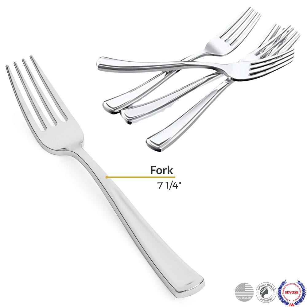 Perfect Settings Tableware 125 Pack Silver Plastic Disposable Fork Set- Polished Chrome Plastic Silverware Heavy Duty Elegant Designed Forks (Set of 125)