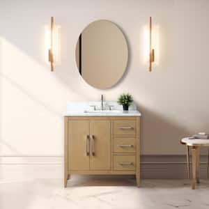36 in. W. x 22 in. D x 34 in. H Single Sink Bathroom Vanity Cabinet in Natural Oak with Engineered Marble Top in White
