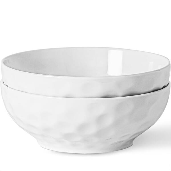 8 in. White Porcelain Pasta, Salad and Soup Bowls, 3 in. Deep, Microwave and Oven Safe, Set of 2