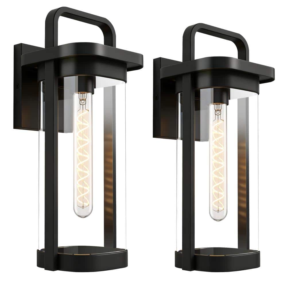 16 in. 1-Light Black Outdoor Hardwired Wall Lantern Sconce with Clear Glass Shade and No Bulbs Included (2-Pack) price history on PriceWatchPro